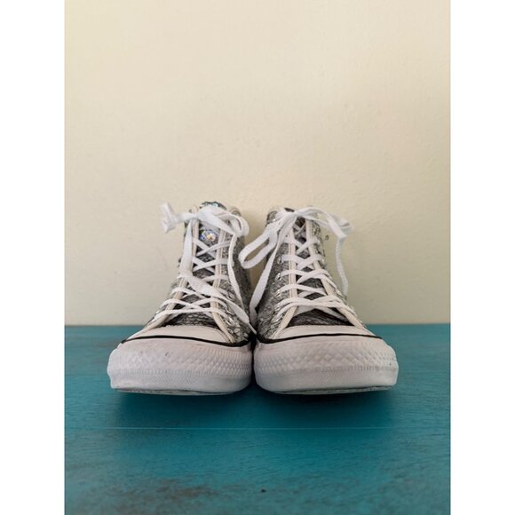 Converse Silver Sequin Chuck Taylor All Star High Top Sneakers Size 7 Womens - Picture 3 of 11
